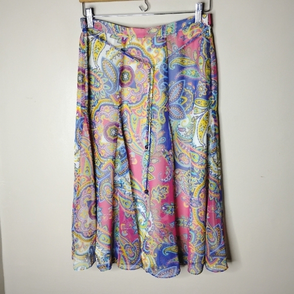 Vintage Y2K Coldwater Creek Chiffon Skirt S/P Boho Cottagecore Paisley Lined - Picture 2 of 9